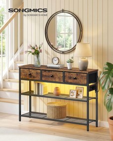 Mesa consola com luz led 98,8 x 30 x 78,7 cm, 3 gavetas castanha vintage