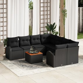 Conjunto de Sofá de Jardim vidaXL de 9 Peças com Almofadas Preto Vime
