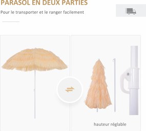 Guarda-sol de praia e jardim com design havaiano, 160 cm, ráfia sintética bege
