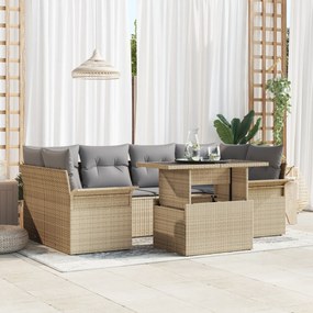 Conjunto de Sofá de Jardim de 7 peças vidaXL com Almofadas em Bege Rat