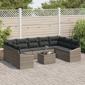 Conjunto de Jantar de Jardim de 9 Peças com Almofadas Rattan Poliéster