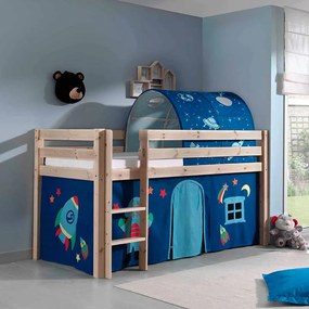 Conjunto Cama alta de Criança PINO 90 x 200 cm + estrado + escada + cortina + túnel Espaço Natural