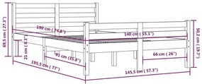 Estrutura de cama 140x190 cm madeira maciça castanho-mel