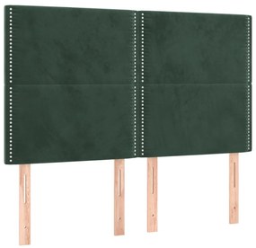 Cama box spring c/ colchão/LED 140x200 cm veludo verde-escuro