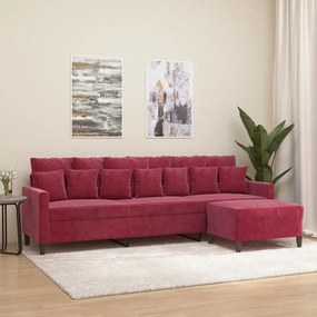 vidaXL Sofá de 3 lugares com apoio de pés 210 cm veludo vermelho tinto