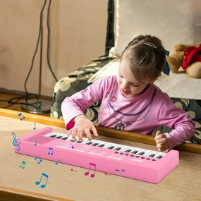 Teclado de piano para crianças elétrico portátil de 37 teclas com 8 ritmos, 8 tons e 22 demos Instrumento musical eletrónico rosa
