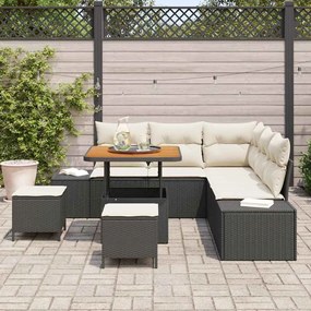 Conjunto de Sofá de Jardim com 8 Peças e Almofadas Preto em Rattan e A