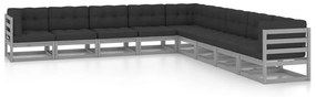 vidaXL 9pcs conjunto lounge de jardim c/ almofadões pinho maciço cinza