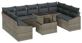 Conjunto de Sofá de Jardim de 10 peças com Almofadas Cinza Ratã Poli