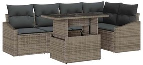 Conjunto de Sofá de Jardim 6 Peças com Almofadas Cinza Rattan Sintétic