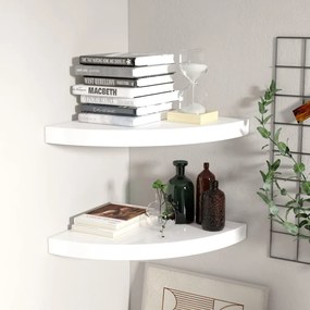 vidaXL Prateleiras canto suspensas 2 pcs 35x35x3,8cm MDF branco brilh.