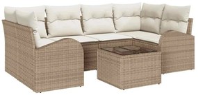 Conjunto de Sofá de 7 Peças para Jardim com Almofadas Bege Poliratan