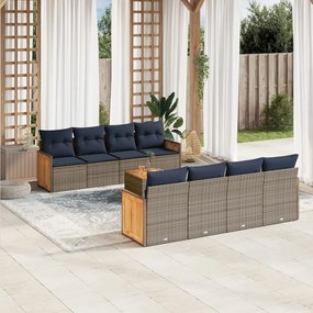 vidaXL 9 pcs conjunto sofás p/ jardim c/ almofadões vime PE cinzento
