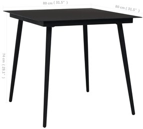 Mesa de jantar para jardim 80x80x74 cm aço e vidro preto