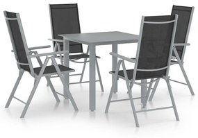 vidaXL 5 pcs conjunto jantar para jardim alumínio prateado e preto