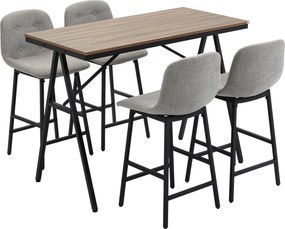 Conjunto de mesa de bar com bancos e mesa de jantar alta com 4 cadeiras estofadas, pés em aço, 120 x 60 x 91 cm, cinzento