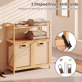 Móvel para Roupa Suja, 80 x 30 x 92 cm, 2 Compartimentos e Estante Superior, Natural