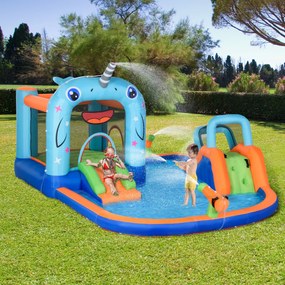 Castelo Insuflável para Crianças de 3-8 Anos com Escorrega Trampolim Piscina Castelo Insuflável com Inflador e Bolsa de Transporte para Exterior 420x3