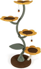 Arranhador para gatos com vários níveis forma girassol com 4 plataformas em forma de flor Postes para arranhar Base amarela