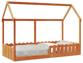 Cama infantil formato casa 90x200 cm pinho maciço castanho-mel