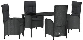 Conjunto de Jantar para Jardim 5 Peças em Preto com Rattan Sintético