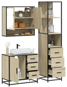 vidaXL 3 pcs conj. móveis casa banho derivados madeira carvalho sonoma