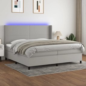 vidaXL Cama box spring c/ colchão e LED 200x200 cm tecido cinza-claro