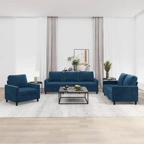 vidaXL 3 pcs conjunto de sofás com almofadões veludo azul