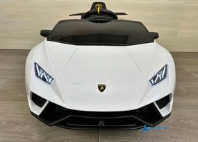 Carro elétrico para crianças Lamborghini Huracán 12V 2.4G, Pneus de borracha, Assento em pele Branco