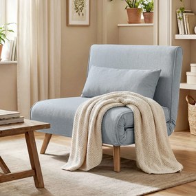 Poltrona  convertível 3 em 1: poltrona-cama individual com encosto de 5 posições, em tecido com almofada, cinzenta