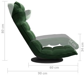 Cadeira de piso giratória veludo verde-escuro