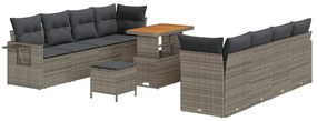 Conjunto de Sofás de Jardim de 11 Peças com Almofadas Cinza em Rattan