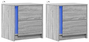 Mesas cabeceira c/ LEDs 2 pcs derivados madeira cinza sonoma