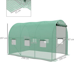 Estufa de jardim em forma de túnel 298 x 200 x 197  com 6 m², com sistema de rega integrado, 3 m de comprimento x 2 m de largura, 6 janelas, porta enr