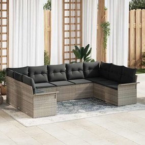 vidaXL Conjunto de Sofá de Jardim de 9 Peças com Almofadas Cinza Claro Vime Sintético