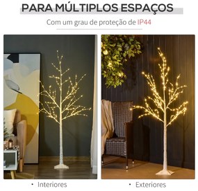 Árvore de Bétula 150cm de Altura com 210 Luzes LED em Branco Quente Ramos Flexíveis e Base para Decoração de Festas Aniversários Casamentos 20x20x150c