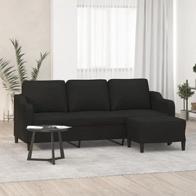 Sofá de 3 lugares com apoio de pés 180 cm tecido preto