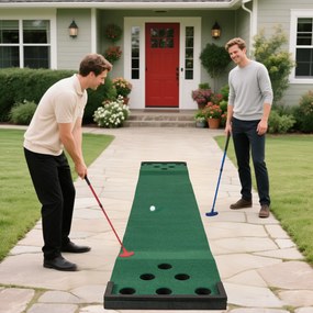 Jogo de Golf Tapete de 332 cm para Interior e Exterior com 2 Tacos Ajustáveis 6 Bolas Verde