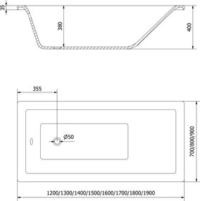 Mexen Cubik banheira retangular 170 x 80 cm com revestimento, branca - 55031708000X