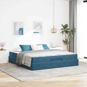 vidaXL Estrutura de cama com colchão com colchão 2 pcs Azul Veludo