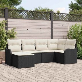 Conjunto de Sofá de Jardim de 6 Peças com Almofadas Preto Rattan Polietileno
