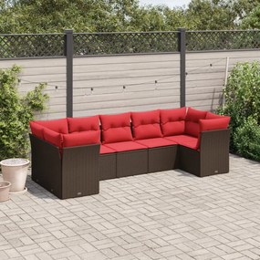 vidaXL 7 pcs conjunto de sofás jardim c/ almofadões vime PE castanho