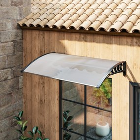 Marquise de Proteção para Portas e Janelas Contra Sol e Chuva Telhado de Proteção com Desenho Moderno 150x90x25 cm Transparente e Preto