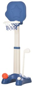 Cesta de Basquetebol 2 em 1 Jogo de Golf para Crianças acima de 2 Anos Aro com Altura Ajustável de 83-120cm Bolas e Taco de Golf 46x41x116-153cm Azul