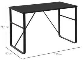 Secretária com Bancada de Vidro Temperado Carga Máxima 80kg Estilo Moderno para Escritório Estúdio Dormitório 120x60x74,5cm Preto