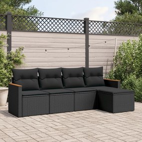 5 pcs conjunto sofás de jardim com almofadões vime PE preto