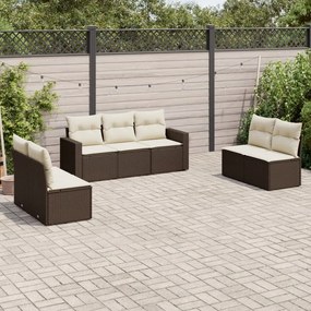 vidaXL 7 pcs conjunto de sofás jardim c/ almofadões vime PE castanho