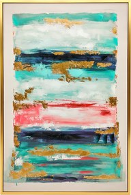 Quadro em Tela Abstrato Pintado à Mão 120x80 cm Quadro para Decoração de Salão Moderno com Moldura de Madeira Multicolor