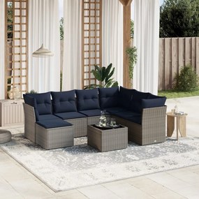 vidaXL 8 pcs conjunto sofás p/ jardim c/ almofadões vime PE cinzento
