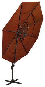 Guarda-sol jardim 4 camadas c/ poste alumínio 3x3m terracotta